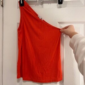 BB Dakota Steve Madden Womens Orange Ribbed One Shoulder Cutout Tank Top Small
